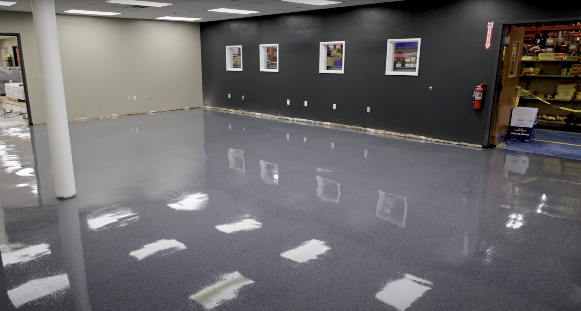 Commercial polished concrete flooring with premium finish Professional polished concrete floor in commercial space with high-gloss finish